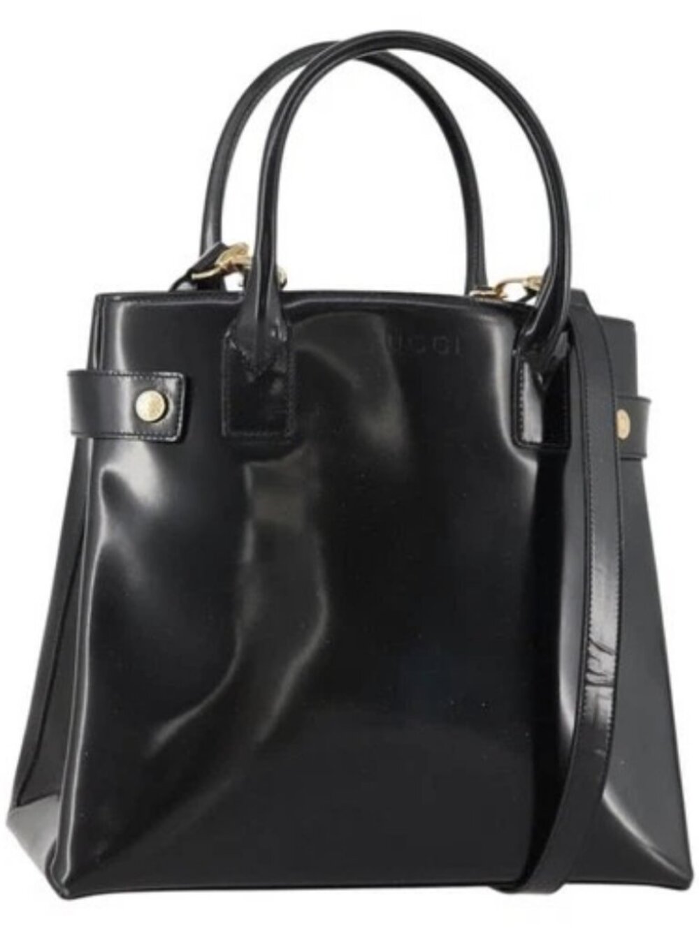 GUCCI Tote Bag Patent leather 2way Black Gold 000 1669 0503 Auth am10865